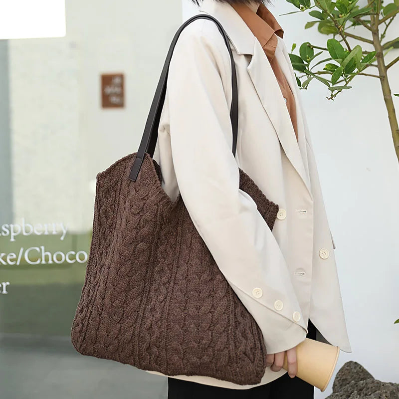Knitted Wool Handbags Casual Mori Style Woven Shoulder Bag