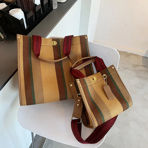 Vintage Striped Tote Bag for Women Large Capacity