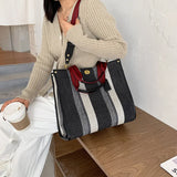 Vintage Striped Tote Bag for Women Large Capacity