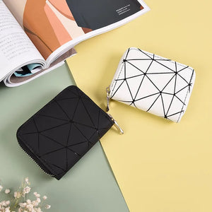 Leather Diamond Short Wallet with Wrist Strap