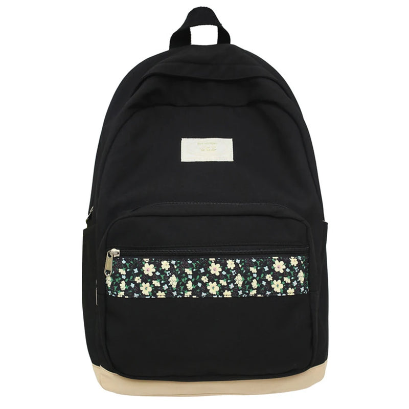 Floral Prints Laptop Bookbag Zipper Shoulder Rucksack for Teens