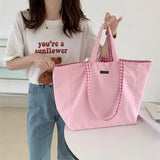 Lattice Double-Sided Shoulder Bag High-Capacity Student Book Shopping Handbag