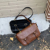 PU Leather Women Shoulder Handbags Solid Square Flap Totes Casual Ladies Bags