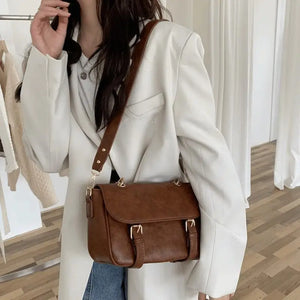 PU Leather Women Shoulder Handbags Solid Square Flap Totes Casual Ladies Bags