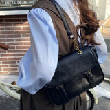 PU Leather Women Shoulder Handbags Solid Square Flap Totes Casual Ladies Bags