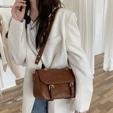 PU Leather Women Shoulder Handbags Solid Square Flap Totes Casual Ladies Bags