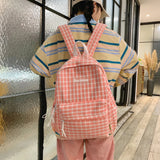 Plaid Backpack Student College Schoolbag Fresh Laptop Bookbag for Teenagers Girl
