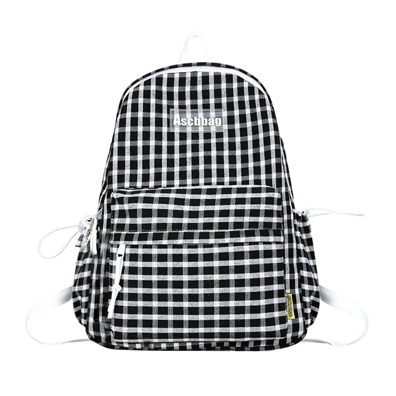 Plaid Backpack Student College Schoolbag Fresh Laptop Bookbag for Teenagers Girl