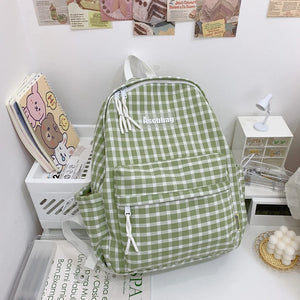 Plaid Backpack Student College Schoolbag Fresh Laptop Bookbag for Teenagers