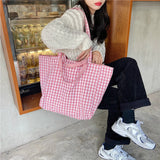 Plaid Double-sided Women Shoulder Bag Casual Canvas Ladies Shopping Handbags