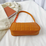 Plaid Pattern Women Underarm Bags Small Pure Armpit Bags Leather Chain
