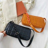 Plaid Pattern Women Underarm Bags Small Pure Armpit Bags Leather Chain
