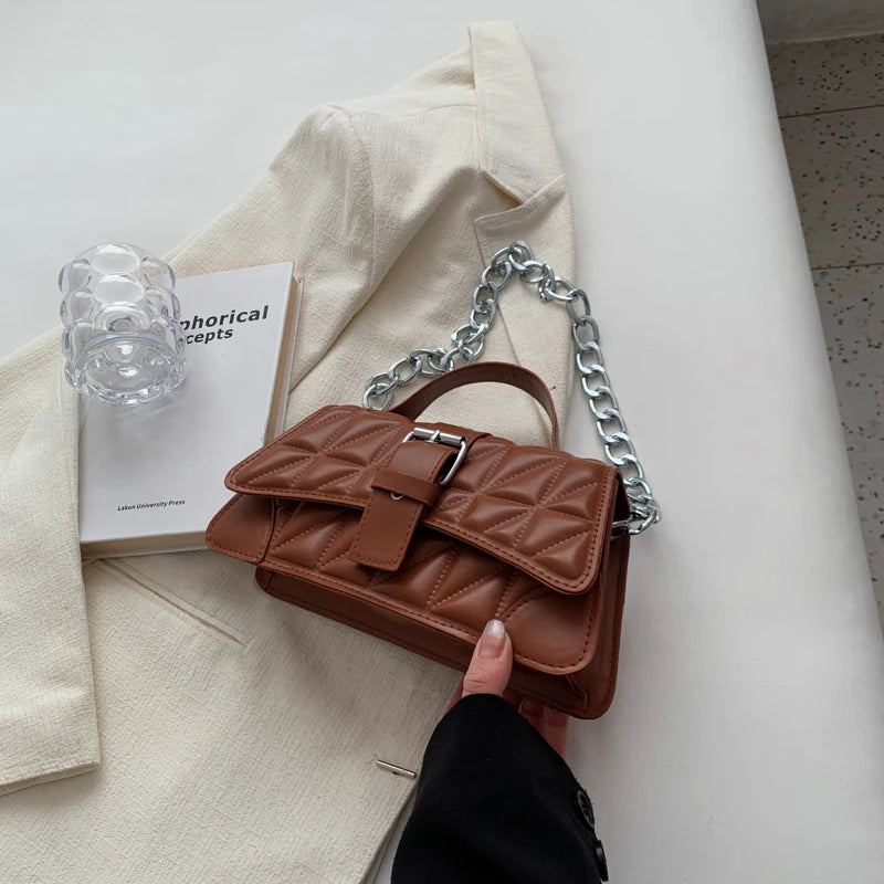 Vintage Plaid Shoulder Bag Chain Women Small Clutch Purse Tote Handbag