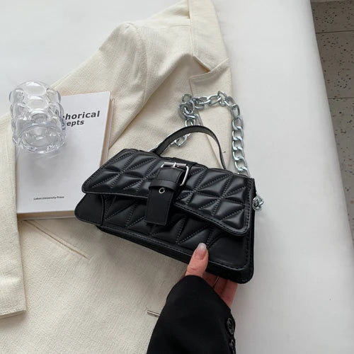 Vintage Plaid Shoulder Bag Chain Women Small Clutch Purse Tote Handbag