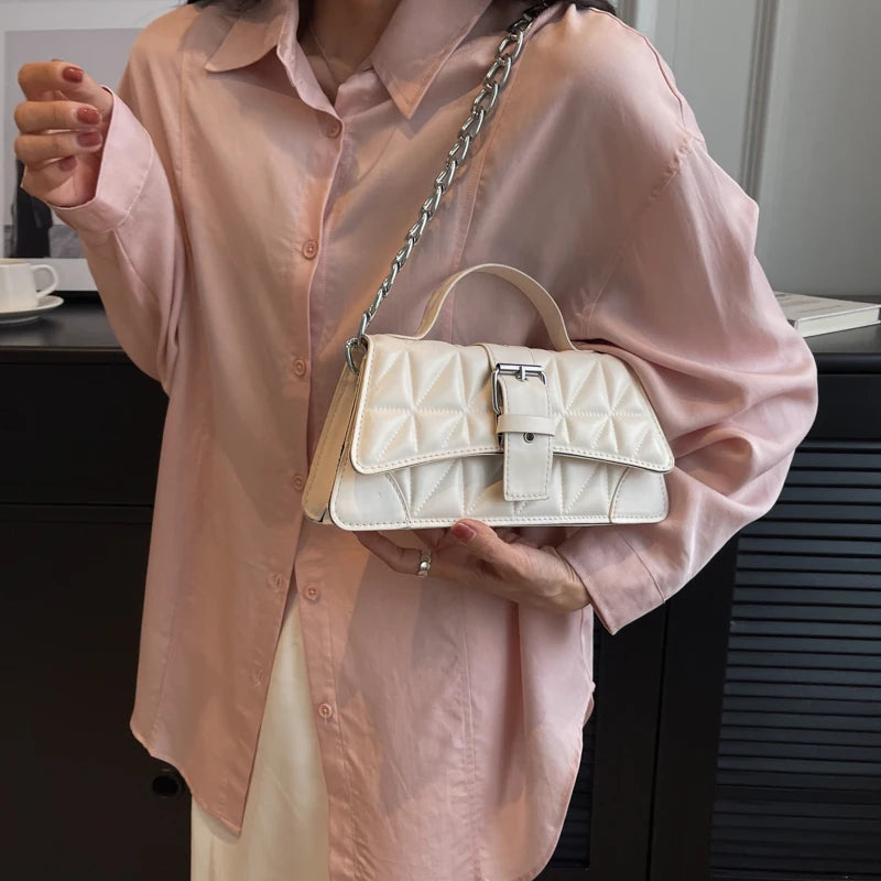 Vintage Plaid Shoulder Bag Chain Women Small Clutch Purse Tote Handbag