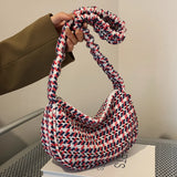 Vintage Half Moon Plaid Tote Bag for Women - Small Casual Shoulder Purse