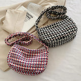 Vintage Half Moon Plaid Tote Bag for Women - Small Casual Shoulder Purse