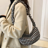 Vintage Half Moon Plaid Tote Bag for Women - Small Casual Shoulder Purse