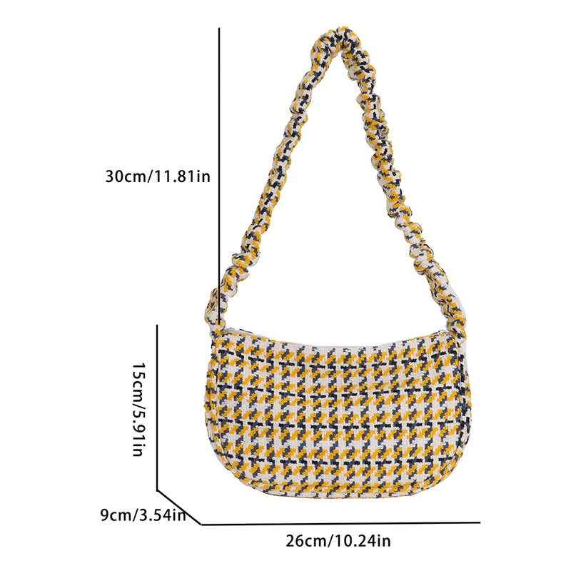 Vintage Half Moon Plaid Tote Bag for Women - Small Casual Shoulder Purse