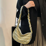 Vintage Half Moon Plaid Tote Bag for Women - Small Casual Shoulder Purse