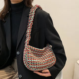 Vintage Half Moon Plaid Tote Bag for Women - Small Casual Shoulder Purse