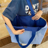 Plaid Women Canvas Handbags Double-sided Ladies Large Shoulder Bag