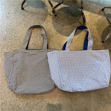 Plaid Women Canvas Handbags Double-sided Ladies Large Shoulder Bag