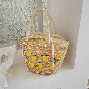 Women's Straw Bucket Shoulder Bag for Summer Photography