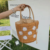 Women's Straw Bucket Shoulder Bag for Summer Photography