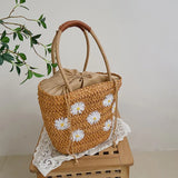 Women's Straw Bucket Shoulder Bag for Summer Photography