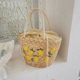 Women's Straw Bucket Shoulder Bag for Summer Photography