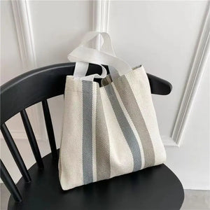 Striped Canvas Shoulder Bag for Women Casual Literature and Art