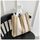 Striped Canvas Shoulder Bag for Women Casual Literature and Art