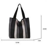Striped Canvas Shoulder Bag for Women Casual Literature and Art