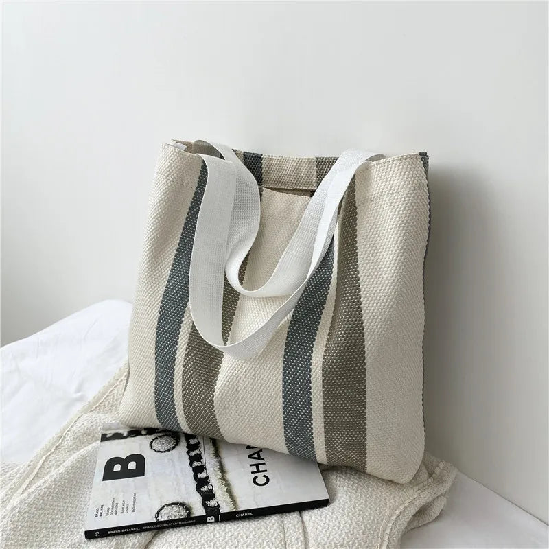 Small Fresh Striped Canvas Shoulder Bag for Women