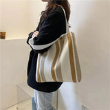 Striped Canvas Shoulder Bag for Women Casual Literature and Art