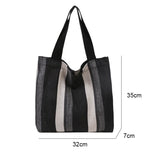 Striped Canvas Shoulder Bag for Women Casual Literature Art Large-capacity