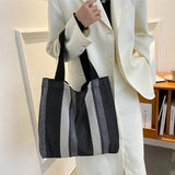 Canvas Striped Handbag Small Fresh Shoulder Bag Women Casual Large-capacity