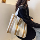 Canvas Striped Handbag Small Fresh Shoulder Bag Women Casual Large-capacity