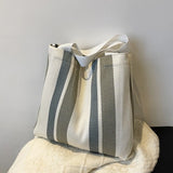 Canvas Striped Handbag Small Fresh Shoulder Bag Women Casual Large-capacity