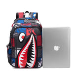 Boys Shark Print USB Charging Backpack Lightweight School Bag