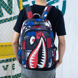 Boys Shark Print USB Charging Backpack Lightweight School Bag