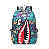 Boys Shark Print USB Charging Backpack Lightweight School Bag