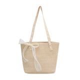 Beach Tote Bag Shoulder Bag Handbag Large Capacity Weave Lace Bow Handbag