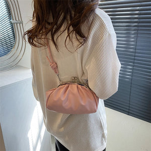 Shoulder Bag Metal Clip Buckle PU Satchels Bag Shell Shape Women Small Leather