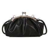 Shoulder Bag Metal Clip Buckle PU Satchels Bag Shell Shape Women Small Leather