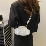 Shoulder Bag Metal Clip Buckle PU Satchels Bag Shell Shape Women Small Leather