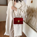 Pink Velvet Small Messenger Bag Metal Chain Shoulder Handbag
