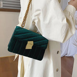 Pink Velvet Small Messenger Bag Metal Chain Shoulder Handbag