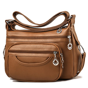 Soft Leather Crossbody Sling Bag Multi-Layer Pocket